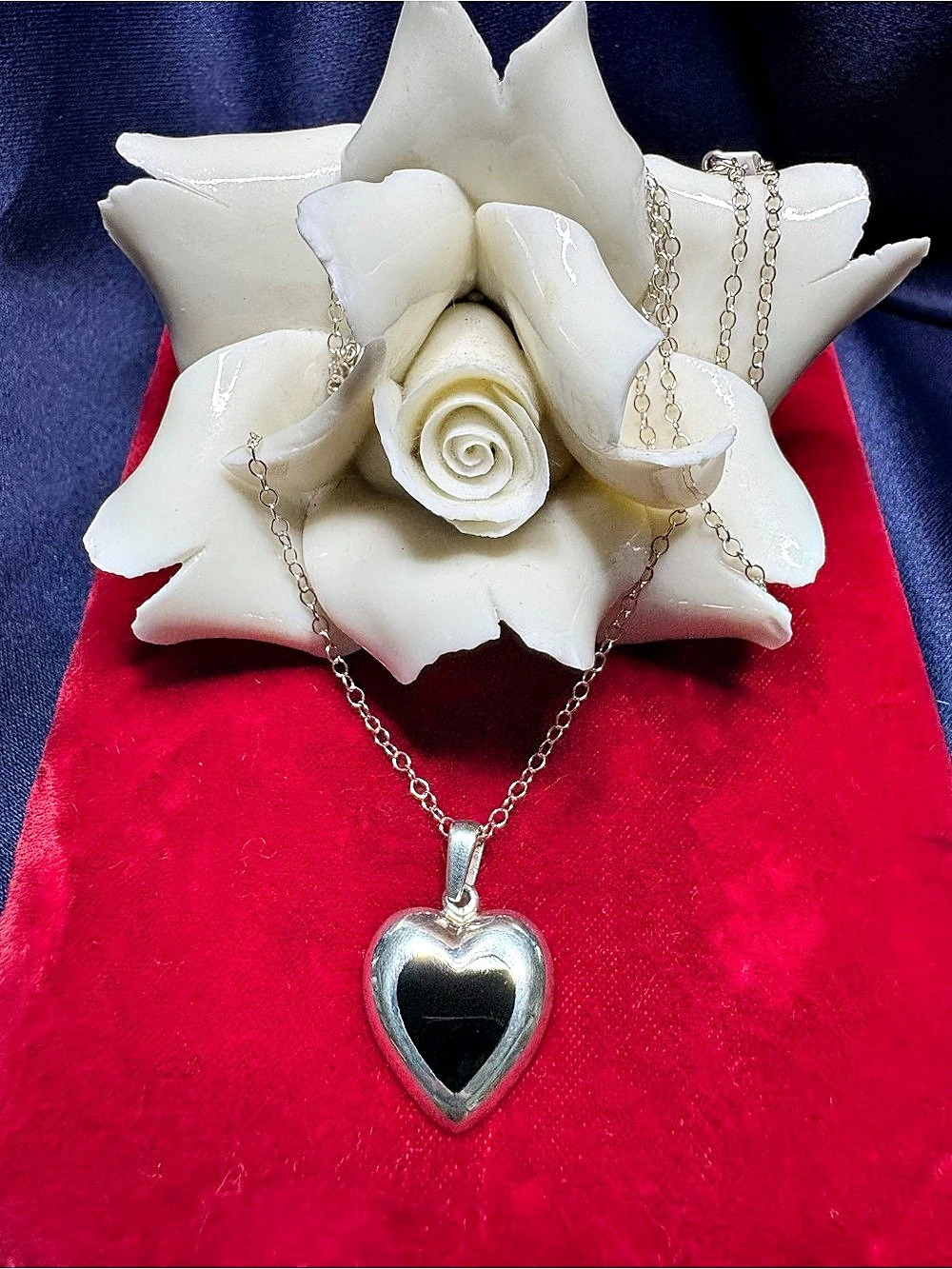 Necklace Heart 925 Sterling Silver Black Onyx 20" Sterling Chain